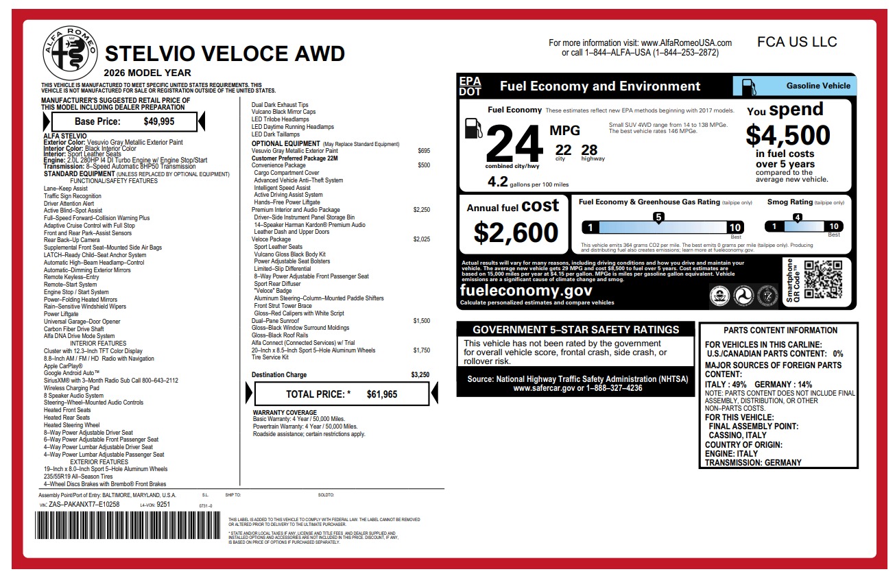 New 2026 Alfa Romeo Stelvio for sale $61,965 at Alfa Romeo of Westport in Westport CT 06880 1