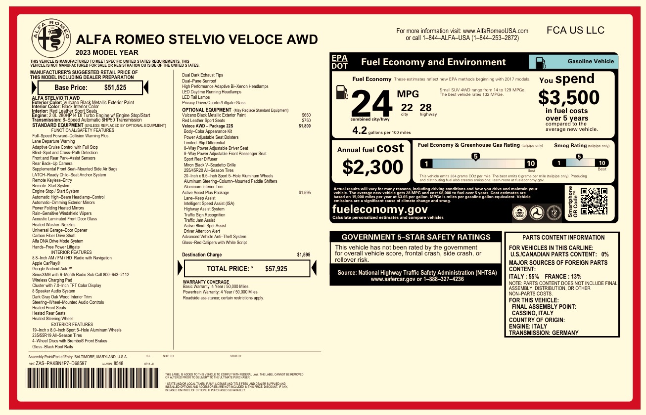 Used 2023 Alfa Romeo Stelvio Veloce for sale $32,900 at Alfa Romeo of Westport in Westport CT 06880 1
