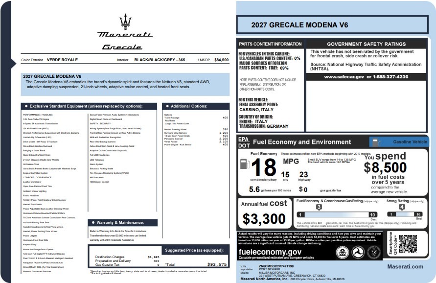 New 2027 Maserati Grecale Modena V6 for sale $93,575 at Alfa Romeo of Westport in Westport CT 06880 1